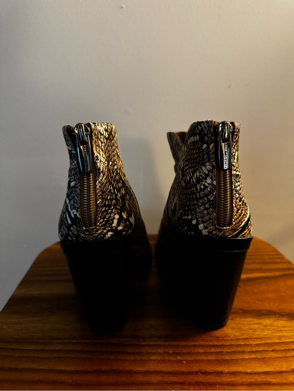 Vince Camuto Snake Print Wedge Booties - Black & Brown - Picture 2 of 4